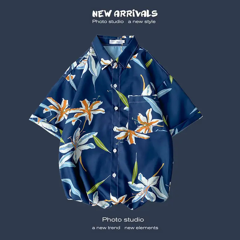 Men's Black Printed Short Sleeve Shirt with 9 Design - Image 23
