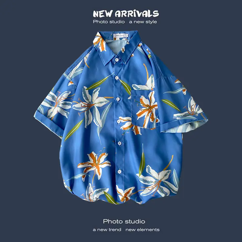 Men's Black Printed Short Sleeve Shirt with 9 Design - Image 24