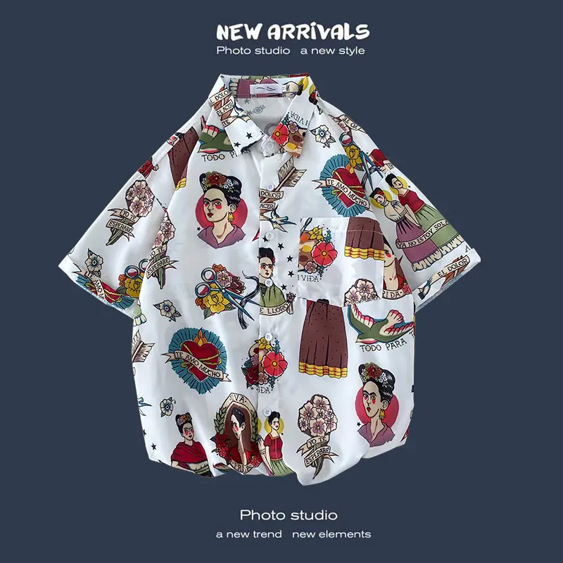 Men's Black Printed Short Sleeve Shirt with 9 Design - Image 25
