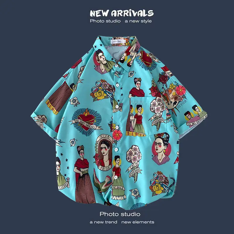 Men's Black Printed Short Sleeve Shirt with 9 Design - Image 26