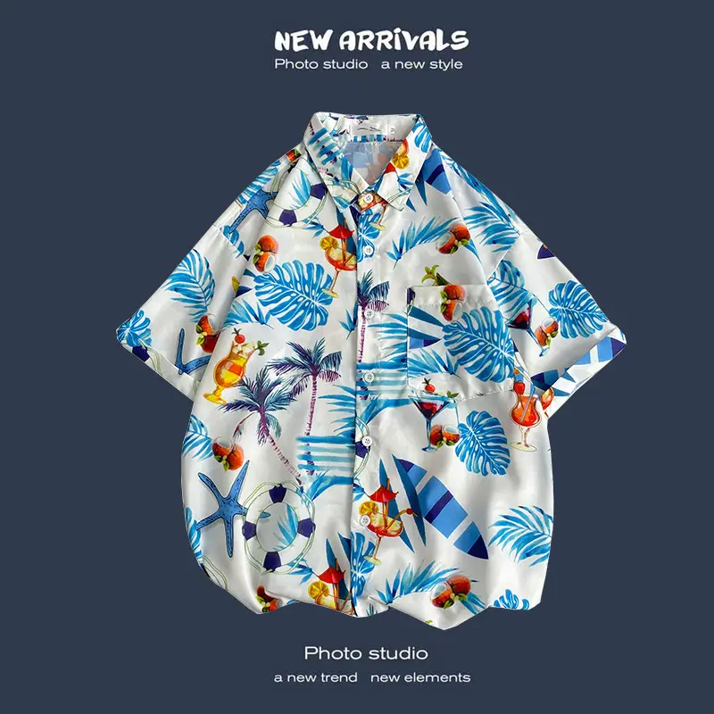 Men's Black Printed Short Sleeve Shirt with 9 Design - Image 27