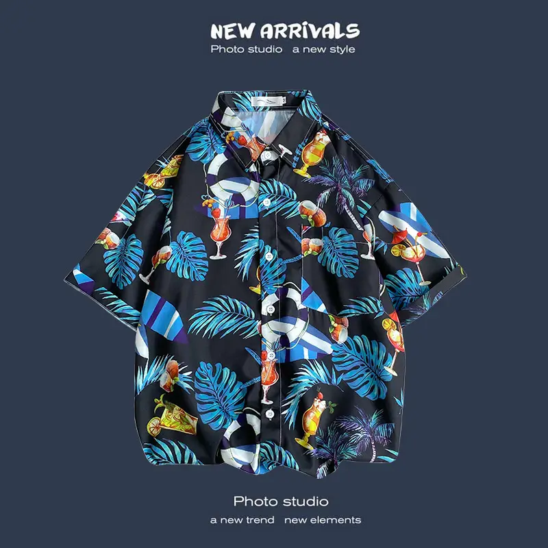 Men's Black Printed Short Sleeve Shirt with 9 Design - Image 28