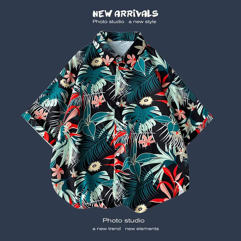 Men's Black Printed Short Sleeve Shirt with 9 Design - Image 3