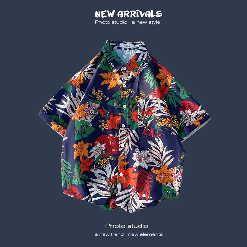 Men's Black Printed Short Sleeve Shirt with 9 Design - Image 31