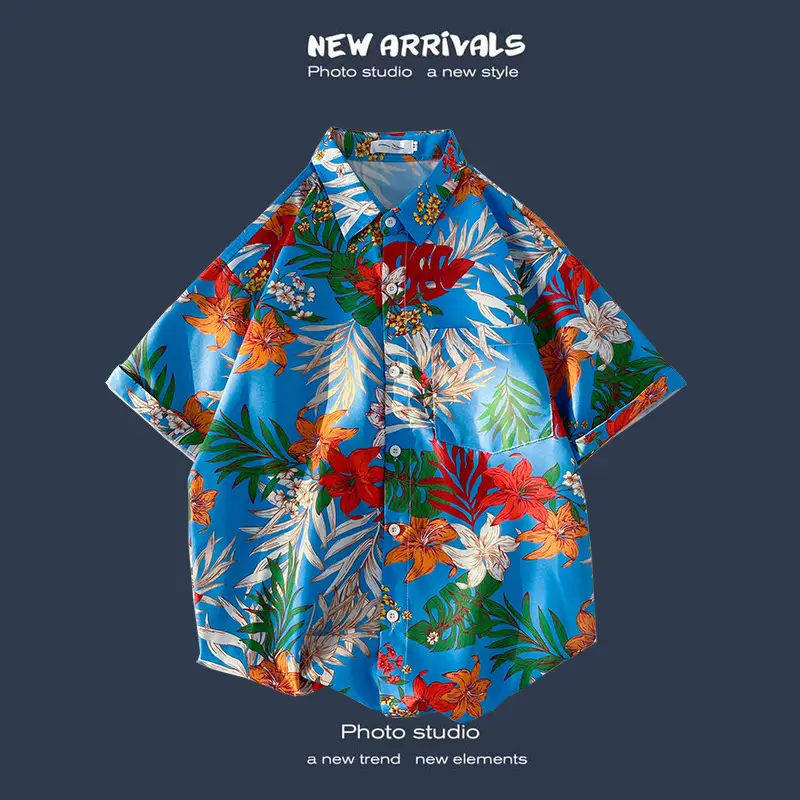 Men's Black Printed Short Sleeve Shirt with 9 Design - Image 32
