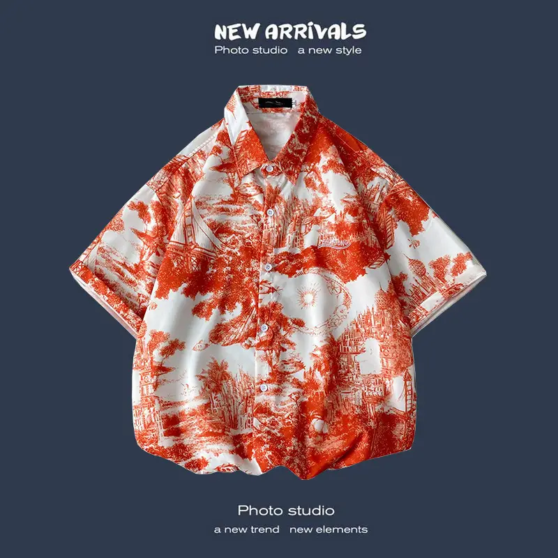 Men's Black Printed Short Sleeve Shirt with 9 Design - Image 36