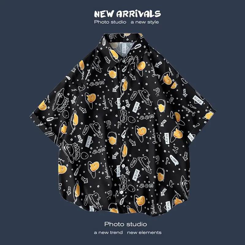 Men's Black Printed Short Sleeve Shirt with 9 Design - Image 4