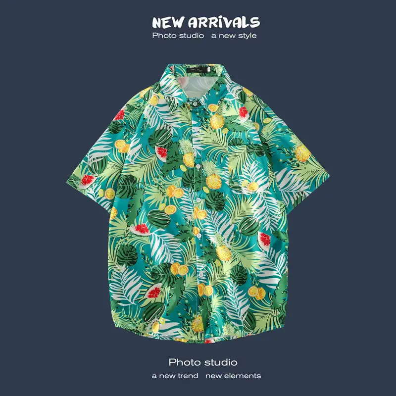 Men's Black Printed Short Sleeve Shirt with 9 Design - Image 40