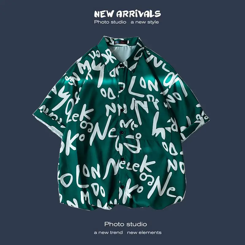 Men's Black Printed Short Sleeve Shirt with 9 Design - Image 7