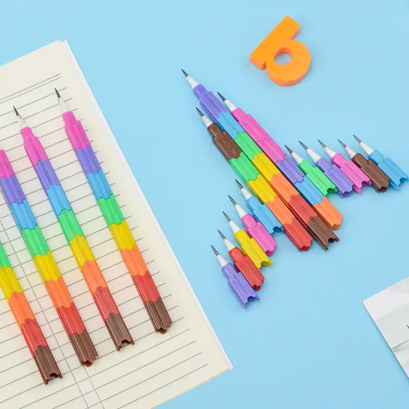 Sharpening-free pencil building blocks rainbow bullet pen egg pen Primary School kindergarten prize gift children stationery