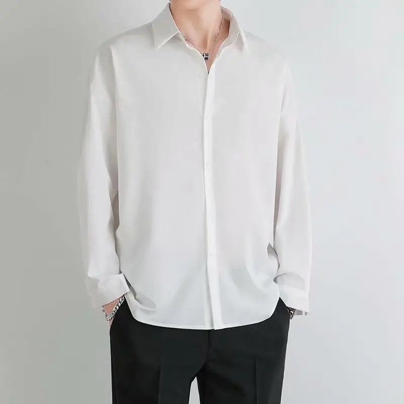 Men's Grey Silk Button Shirt Long Sleeve