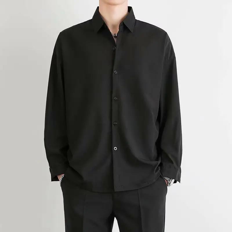 Men's Grey Silk Button Shirt Long Sleeve