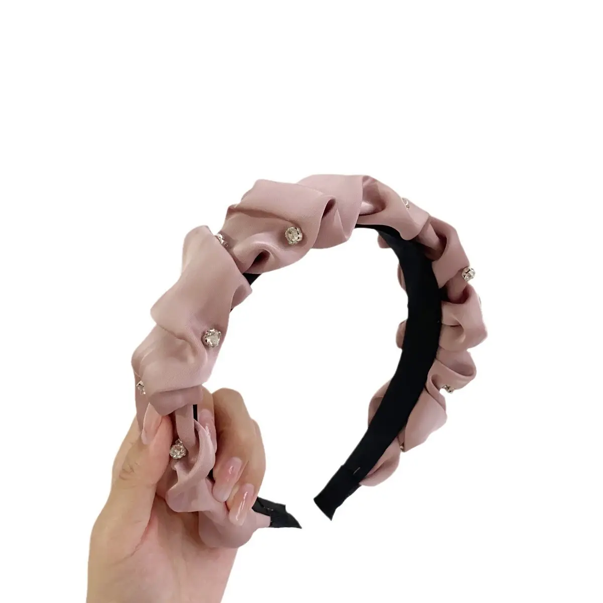 Women's Retro French Style Hair Hoop Black Pleated Wide Brim - Image 8
