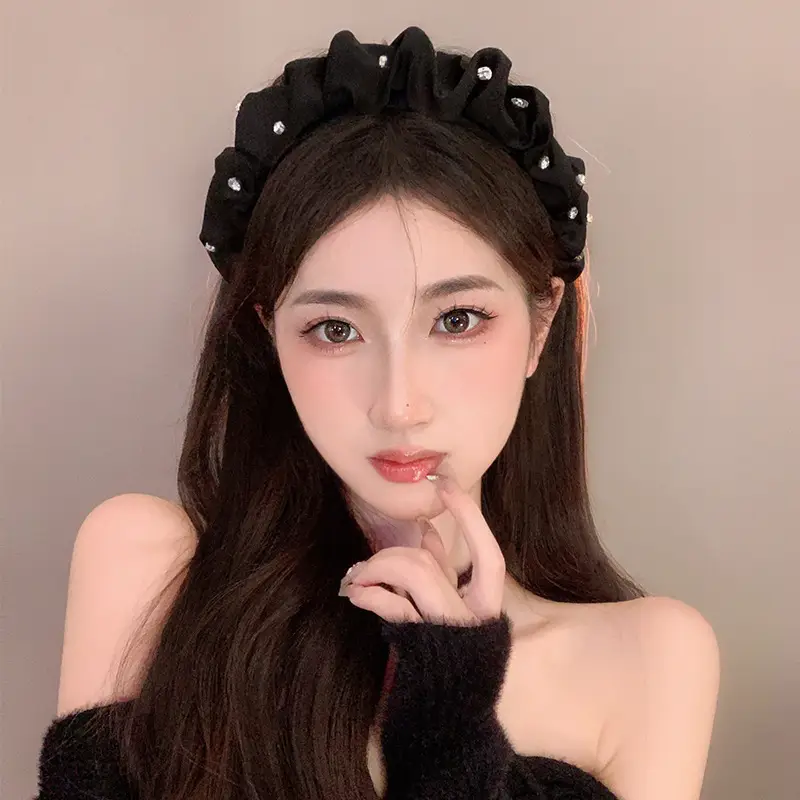 Women's Retro French Style Hair Hoop Black Pleated Wide Brim — feature 6