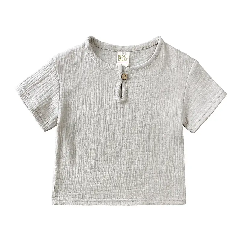 Kids Cotton Linen Button T-Shirt Shorts Set - Image 7