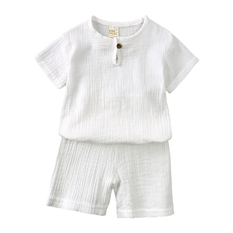 Kids Cotton Linen Button T-Shirt Shorts Set - Image 10