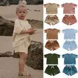 Kids Cotton Linen Button T-Shirt Shorts Set — feature 1