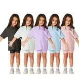 Kids Cotton Linen Button T-Shirt Shorts Set — feature 22
