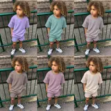 Kids Cotton Linen Button T-Shirt Shorts Set — feature 25