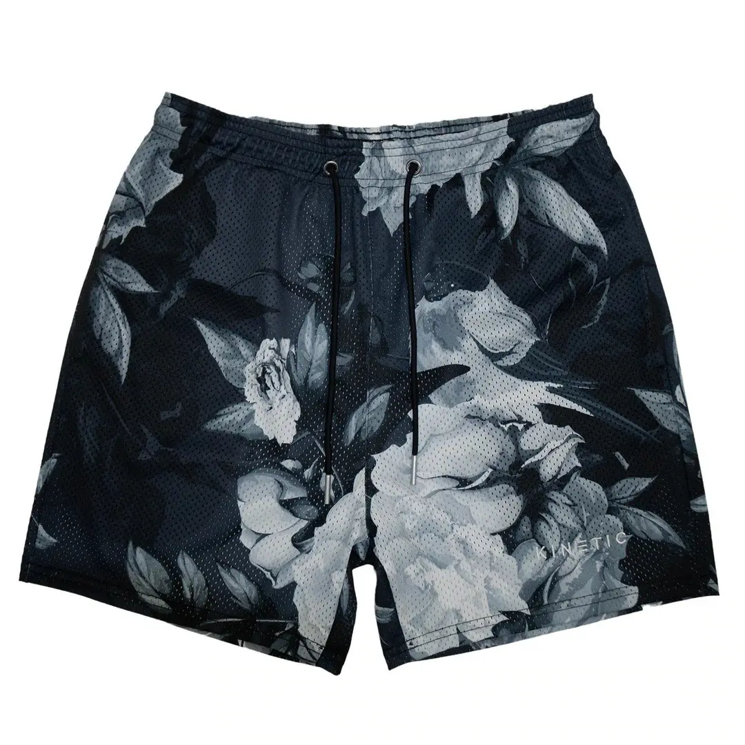 Digital Printed Blue Floral Mesh Shorts for Men - Image 21