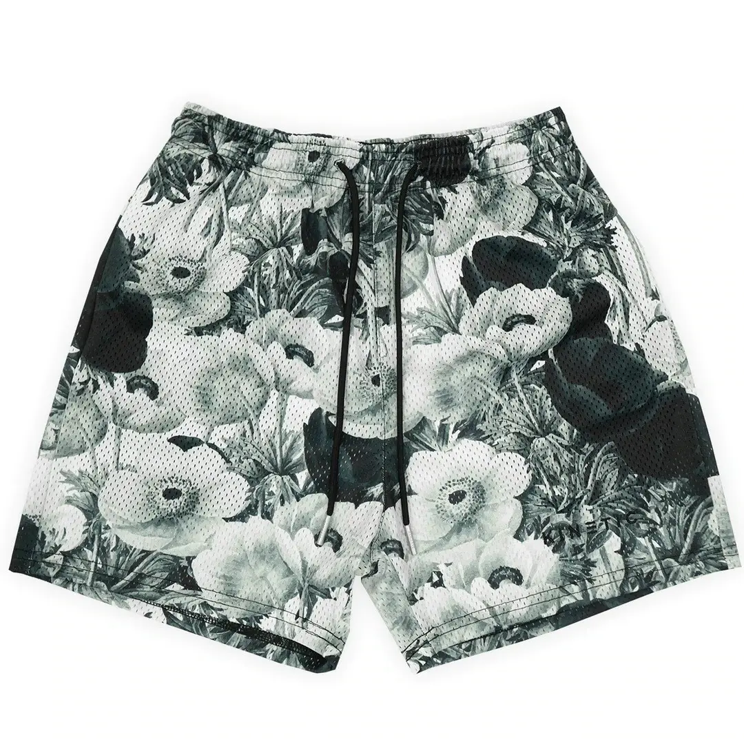 Digital Printed Blue Floral Mesh Shorts for Men - Image 3