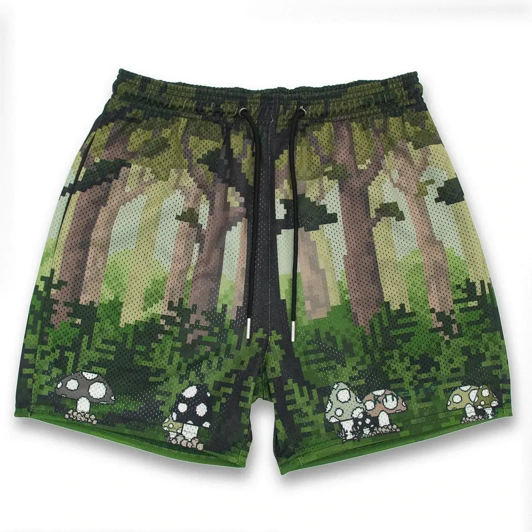 Digital Printed Blue Floral Mesh Shorts for Men - Image 17