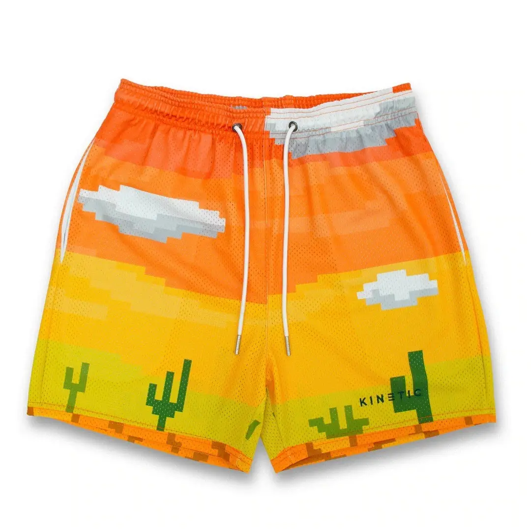Digital Printed Blue Floral Mesh Shorts for Men - Image 18