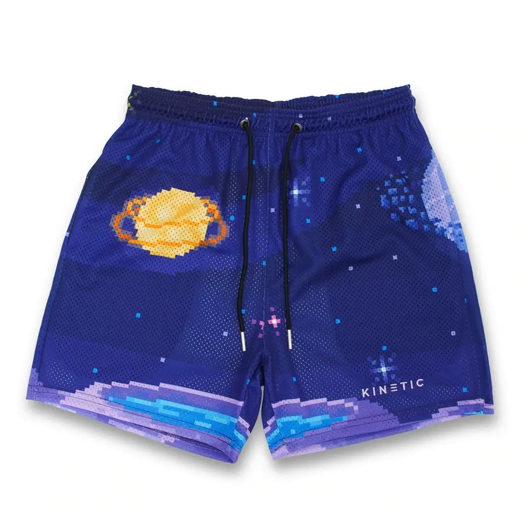 Digital Printed Blue Floral Mesh Shorts for Men - Image 19