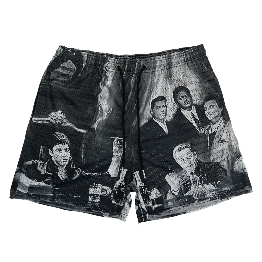 Digital Printed Blue Floral Mesh Shorts for Men - Image 6