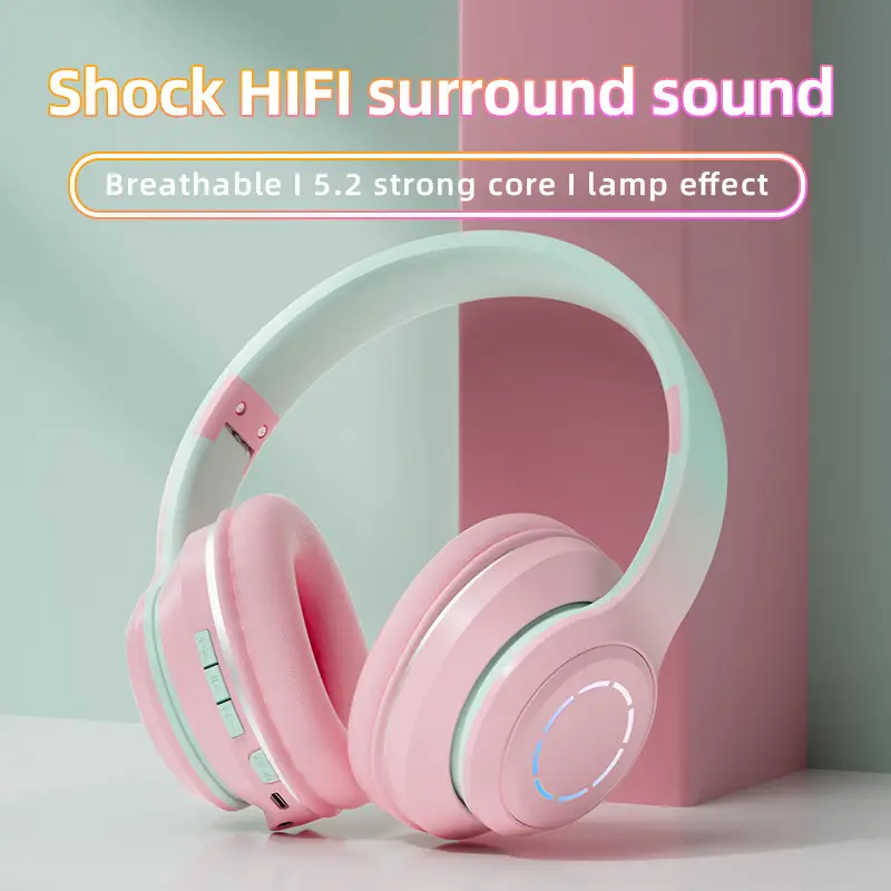 Wireless Bluetooth Headset Pink Gradient Luminous - Image 9