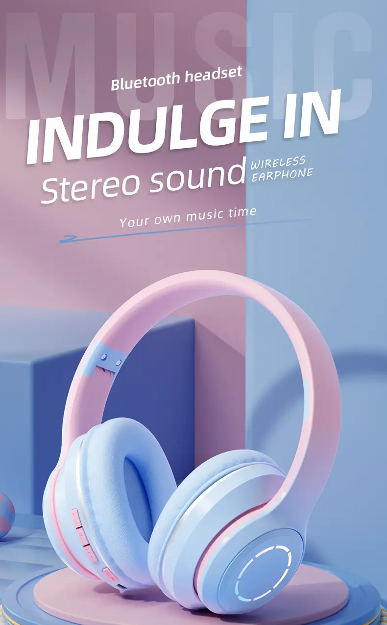 Wireless Bluetooth Headset Pink Gradient Luminous — feature 1