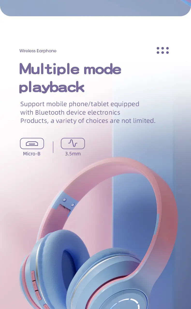 Wireless Bluetooth Headset Pink Gradient Luminous — feature 10