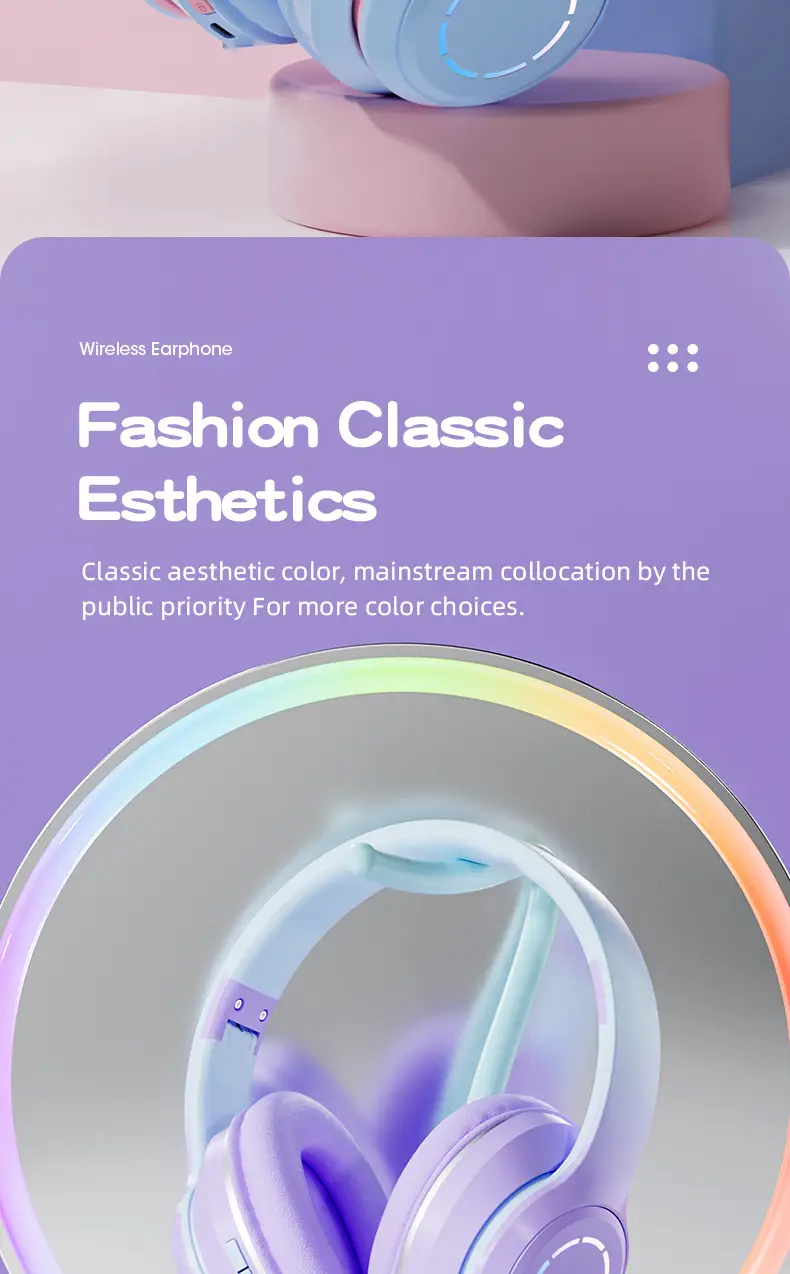 Wireless Bluetooth Headset Pink Gradient Luminous — feature 11