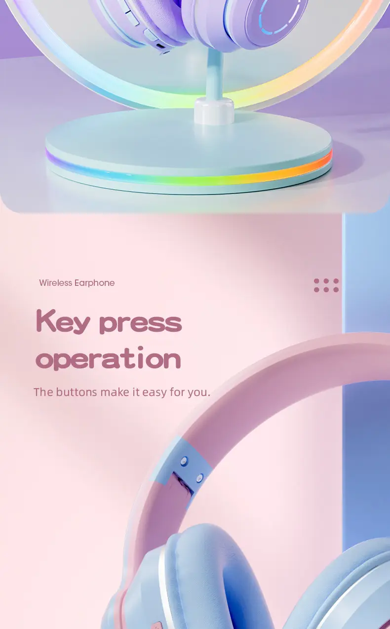 Wireless Bluetooth Headset Pink Gradient Luminous — feature 12