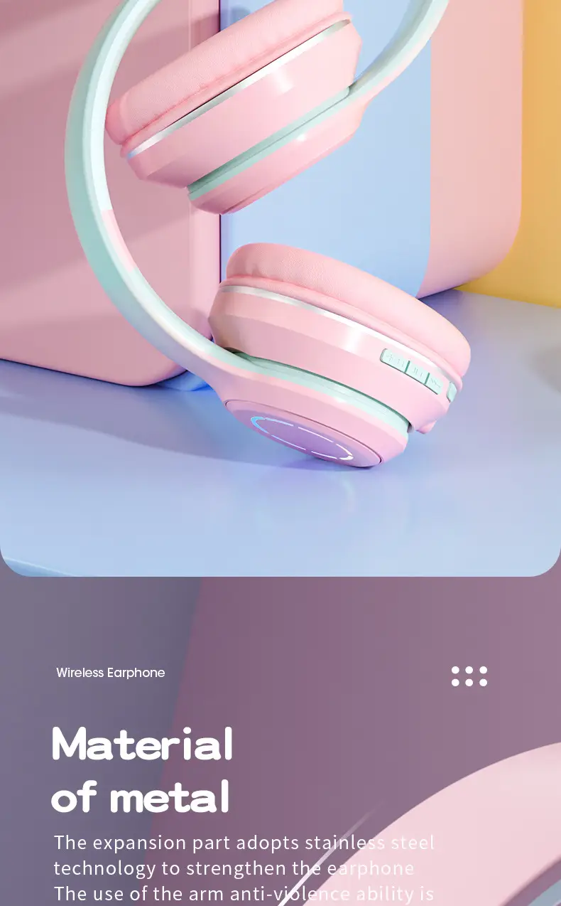 Wireless Bluetooth Headset Pink Gradient Luminous — feature 14