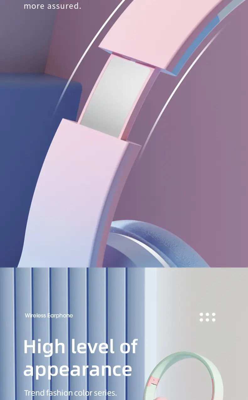 Wireless Bluetooth Headset Pink Gradient Luminous — feature 15