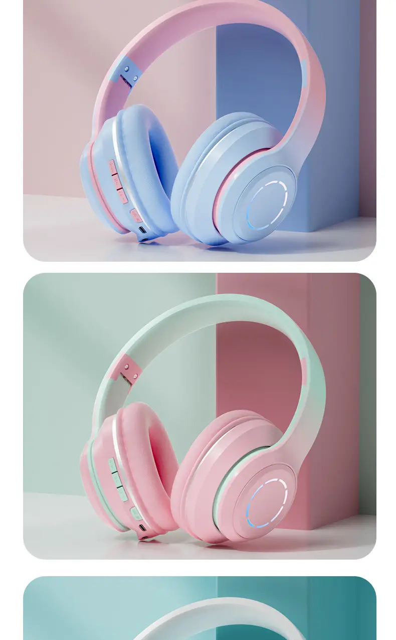 Wireless Bluetooth Headset Pink Gradient Luminous — feature 17