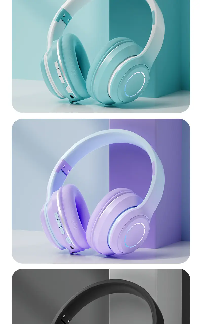 Wireless Bluetooth Headset Pink Gradient Luminous — feature 18