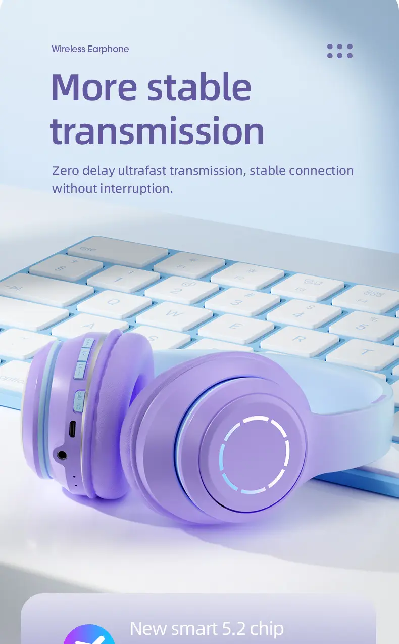Wireless Bluetooth Headset Pink Gradient Luminous — feature 4