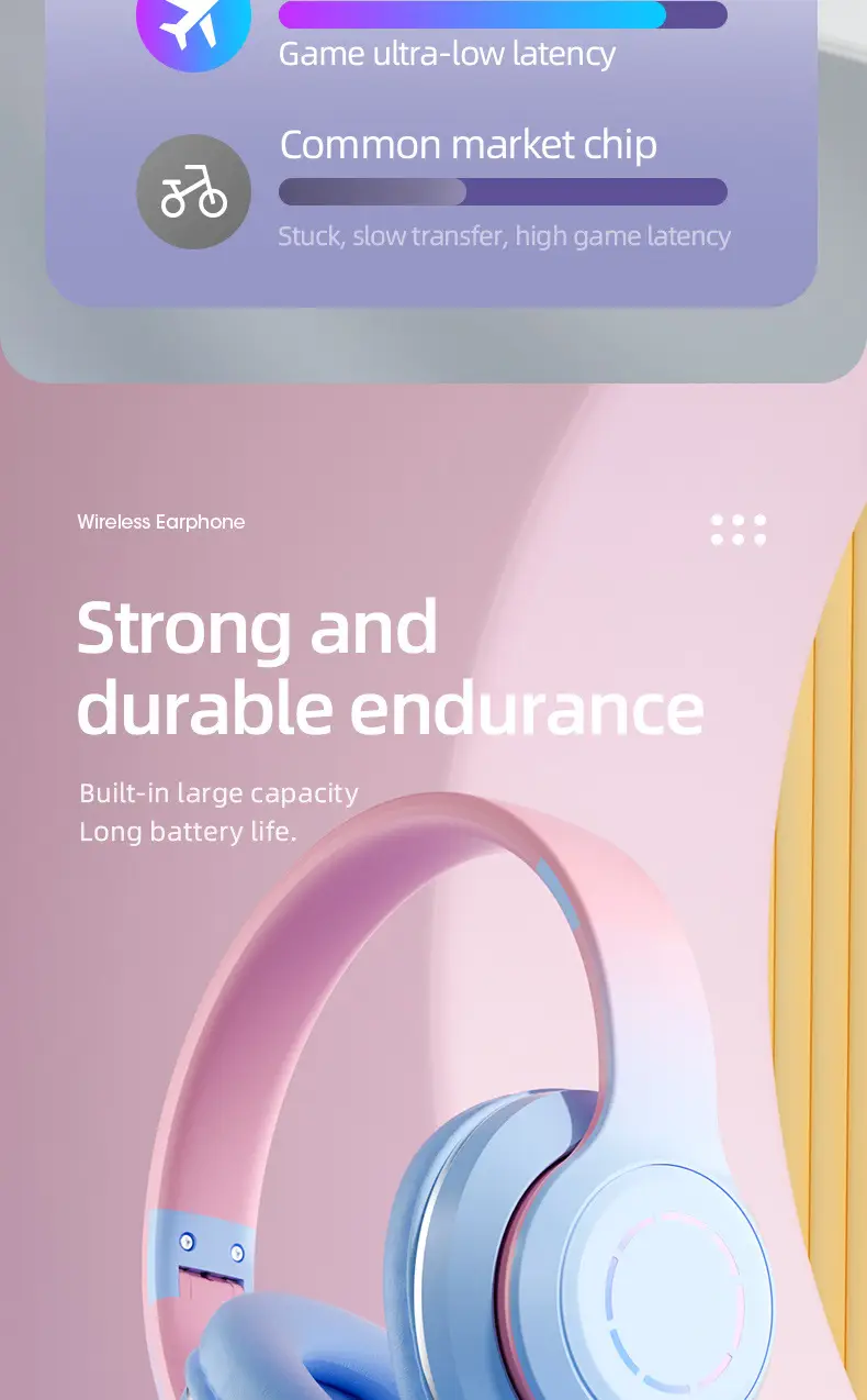 Wireless Bluetooth Headset Pink Gradient Luminous — feature 5