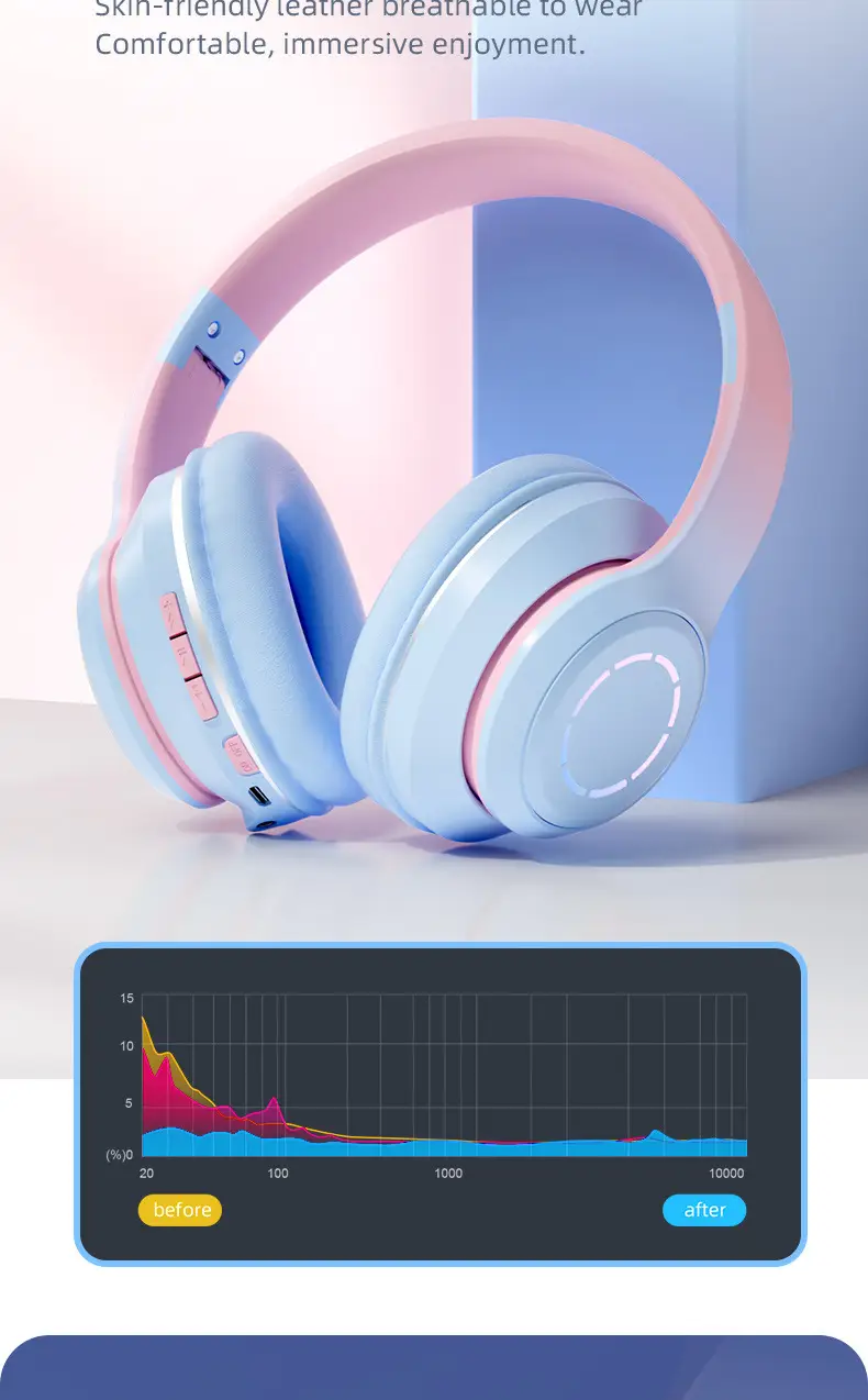 Wireless Bluetooth Headset Pink Gradient Luminous — feature 8