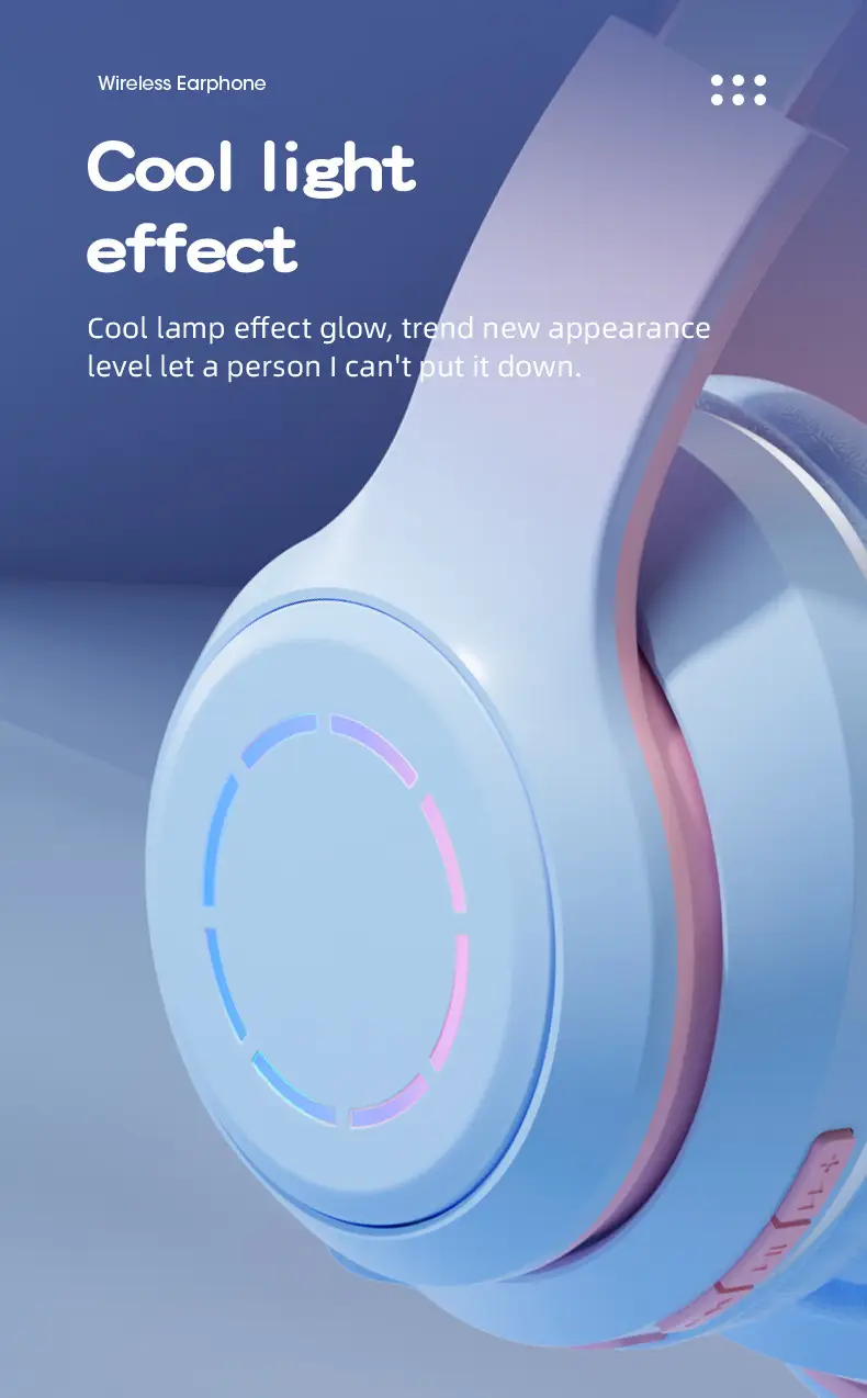Wireless Bluetooth Headset Pink Gradient Luminous — feature 9