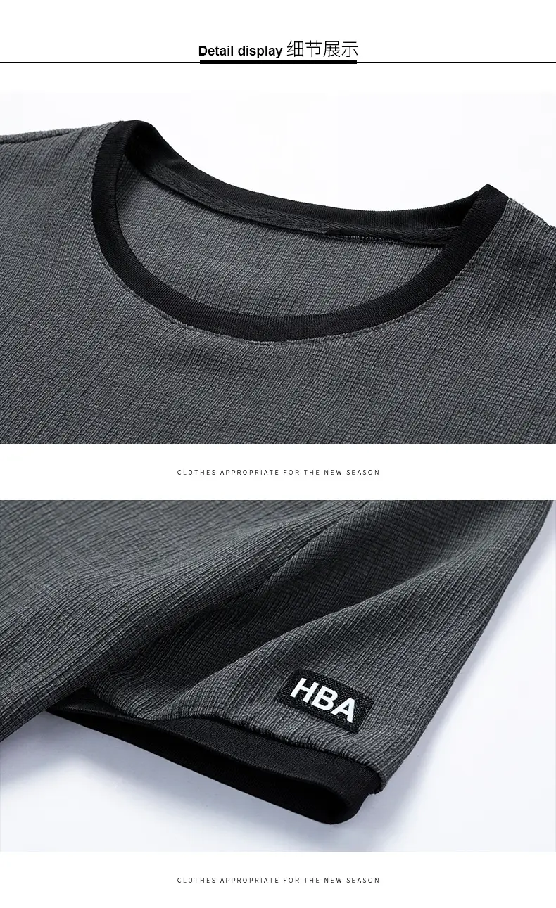 Men Ice Silk Casual Shorts Set Gray Short Sleeve T-Shirt — feature 17
