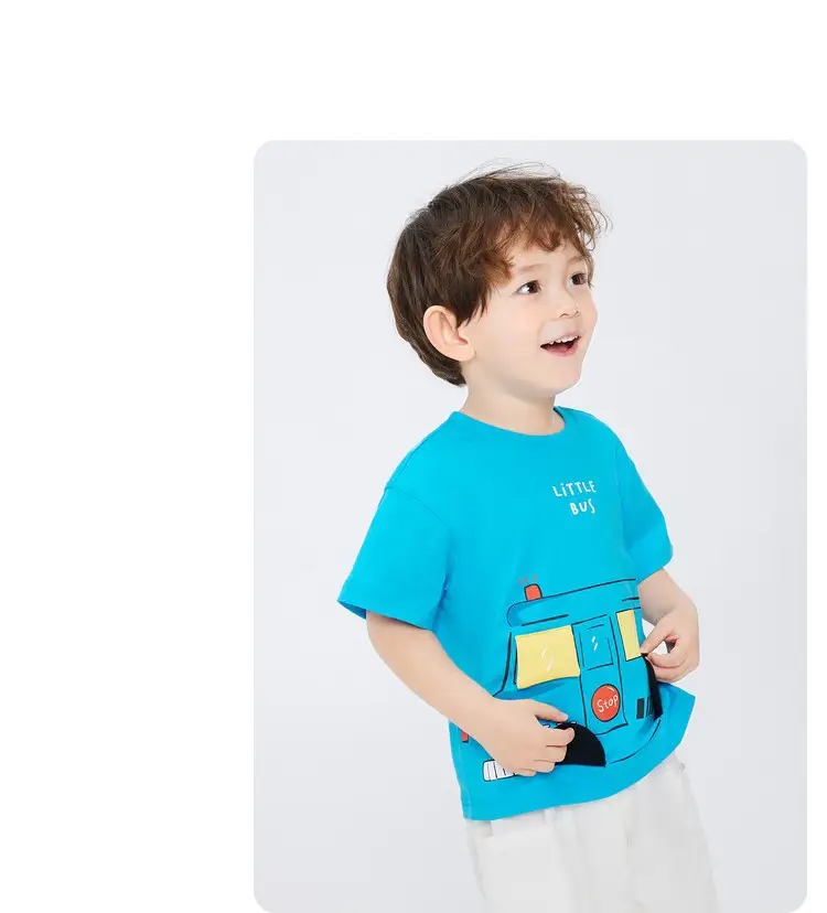 Kids Bus T-Shirt Blue Cotton 2025 Summer — feature 22