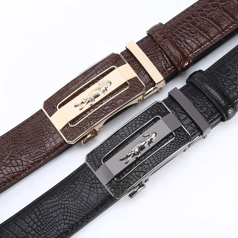 Men's Brown Crocodile Belt with Gold Buckle 2023