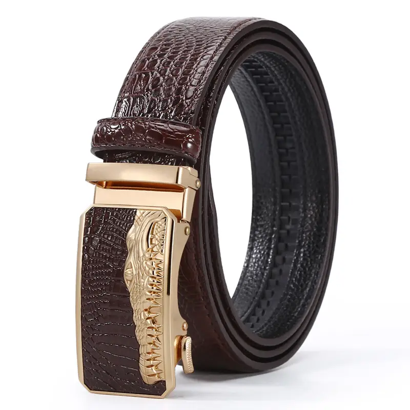 Men's Brown Crocodile Belt with Gold Buckle 2023