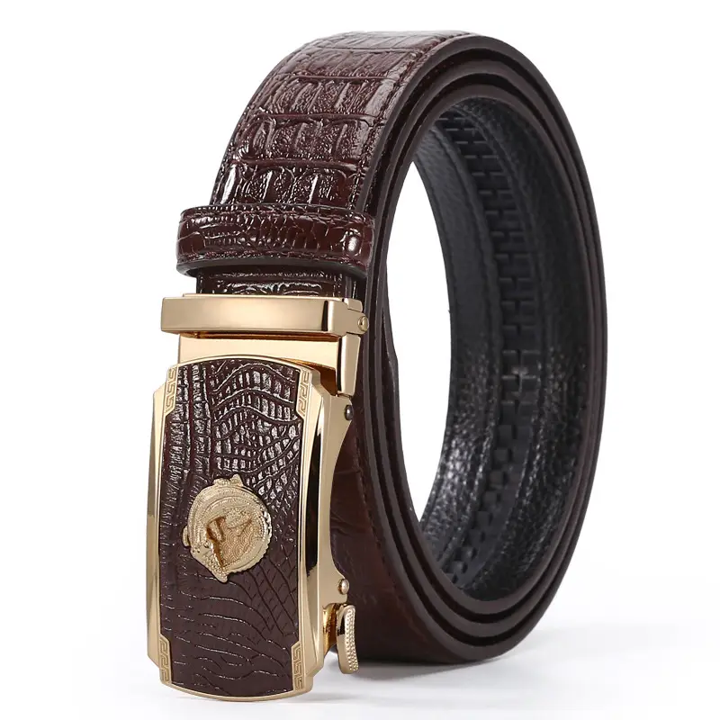 Men's Brown Crocodile Belt with Gold Buckle 2023