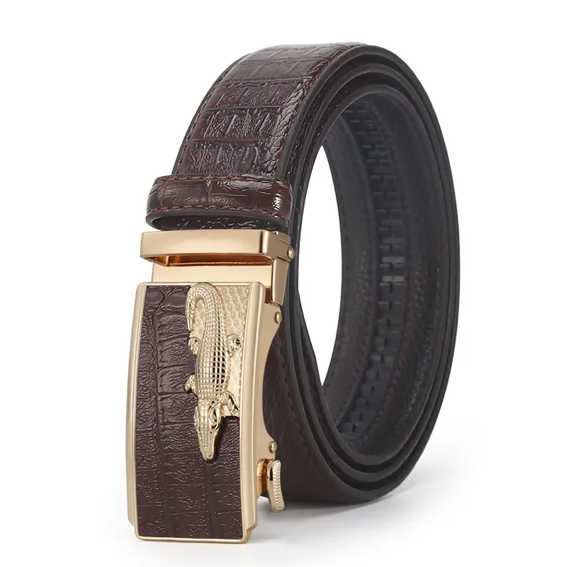 Men's Brown Crocodile Belt with Gold Buckle 2023