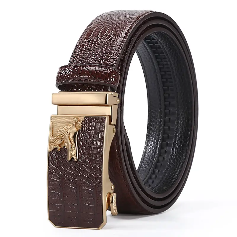 Men's Brown Crocodile Belt with Gold Buckle 2023