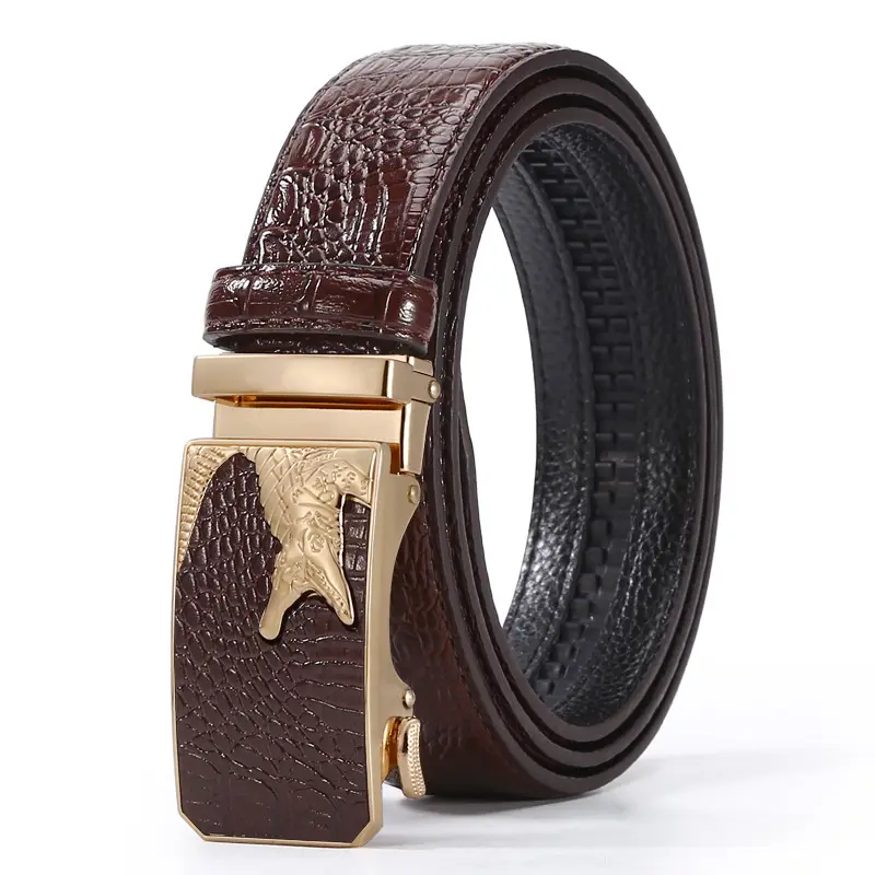 Men's Brown Crocodile Belt with Gold Buckle 2023